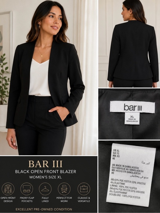 Bar III Jackets & Blazers - Bar III Black Open Front Blazer Women’s XL Career Office Jacket